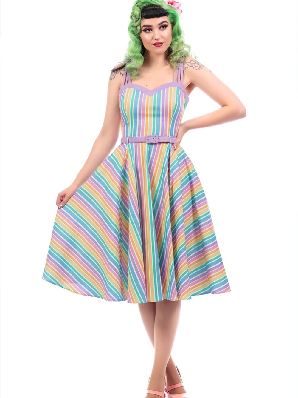 Collectif nova pastel rainbow dress - Picture 8 of 8